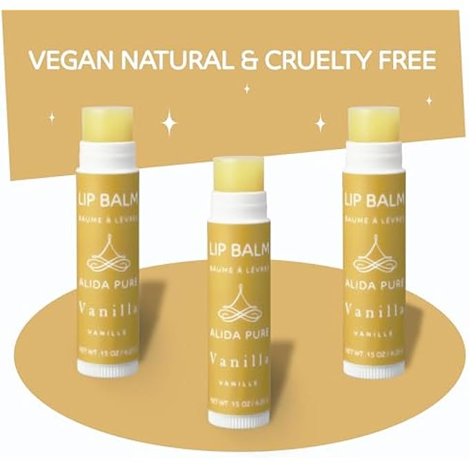 ALIDA PURE VANILLA LIP BALM COLLECTION, VEGAN LIP BALM SET, BEESWAX FREE, WITH AVOCADO OIL, ORGANIC JOJOBA OIL, AND VITAMIN E, NATURAL MOISTURIZER FOR DRY, CHAPPED LIPS, 3 TUBE SET - Image 3